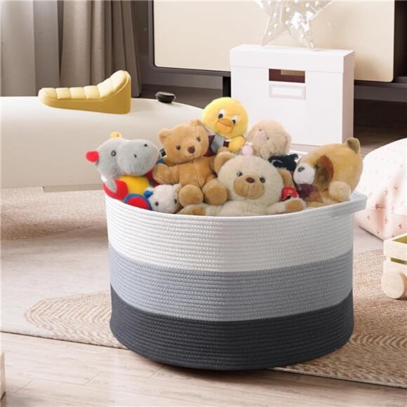 Large Cotton Rope Basket,22"x22"x14"Throw Blanket Storage for Living Room - Picture 5 of 7